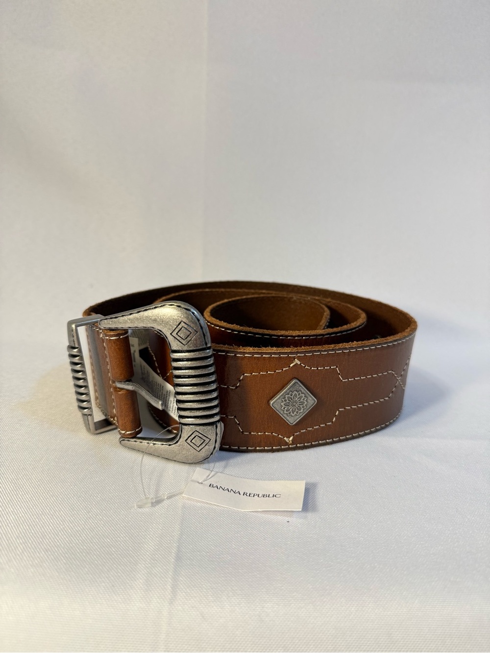 Banana Republic Leather Belt with Decorative Silver Buckle NWT